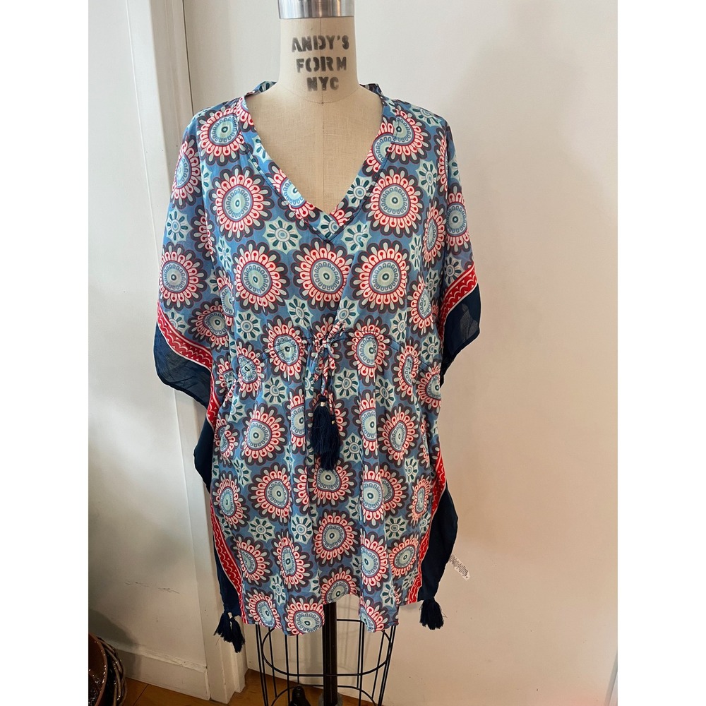 ECHO Bohemian Medallion Print  Short Kaftan Cotton Beach Cover-Up One Size